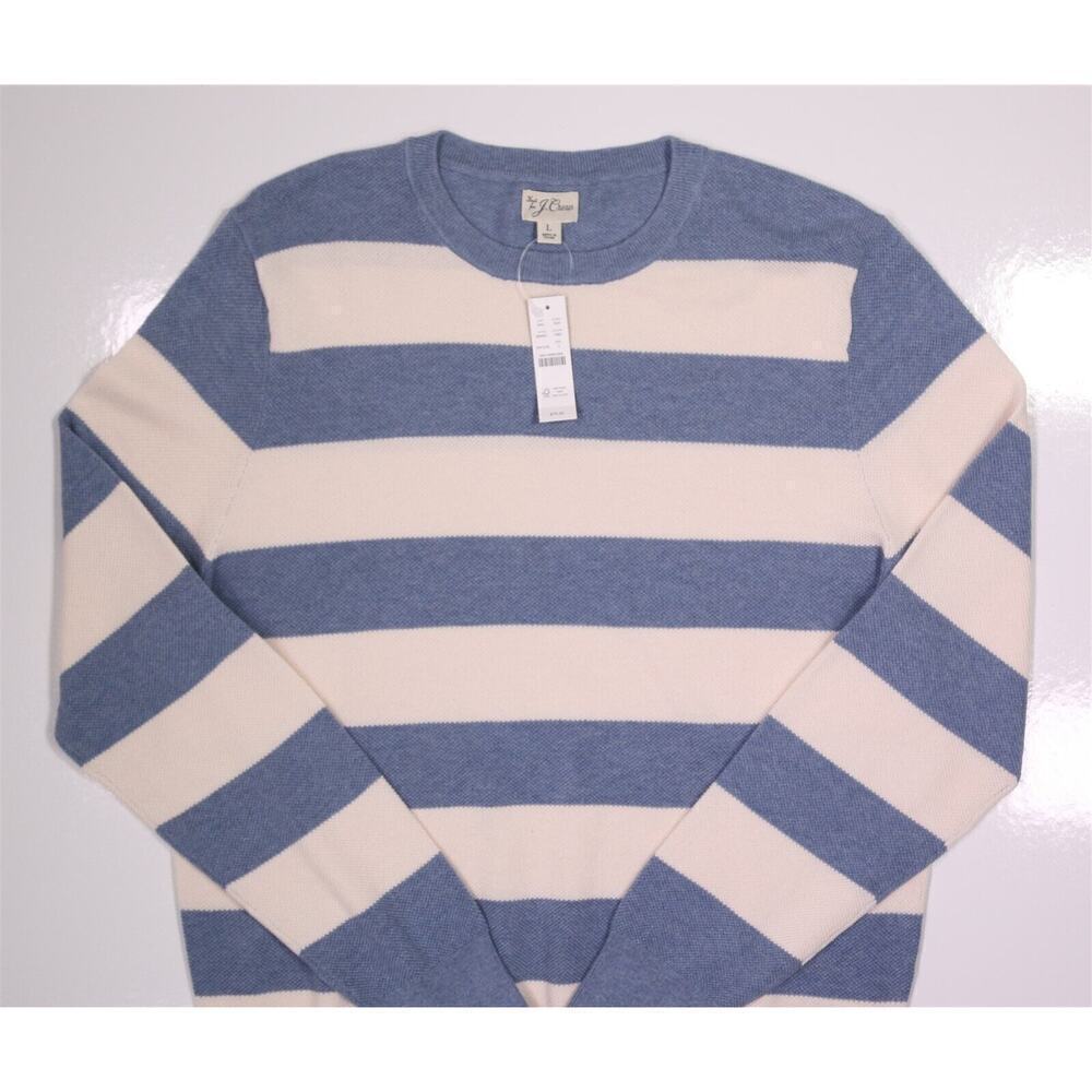 New! J. Crew Blue/White Cotton Piqué-Stitch Crewneck Sweater Large - Picture 4 of 8
